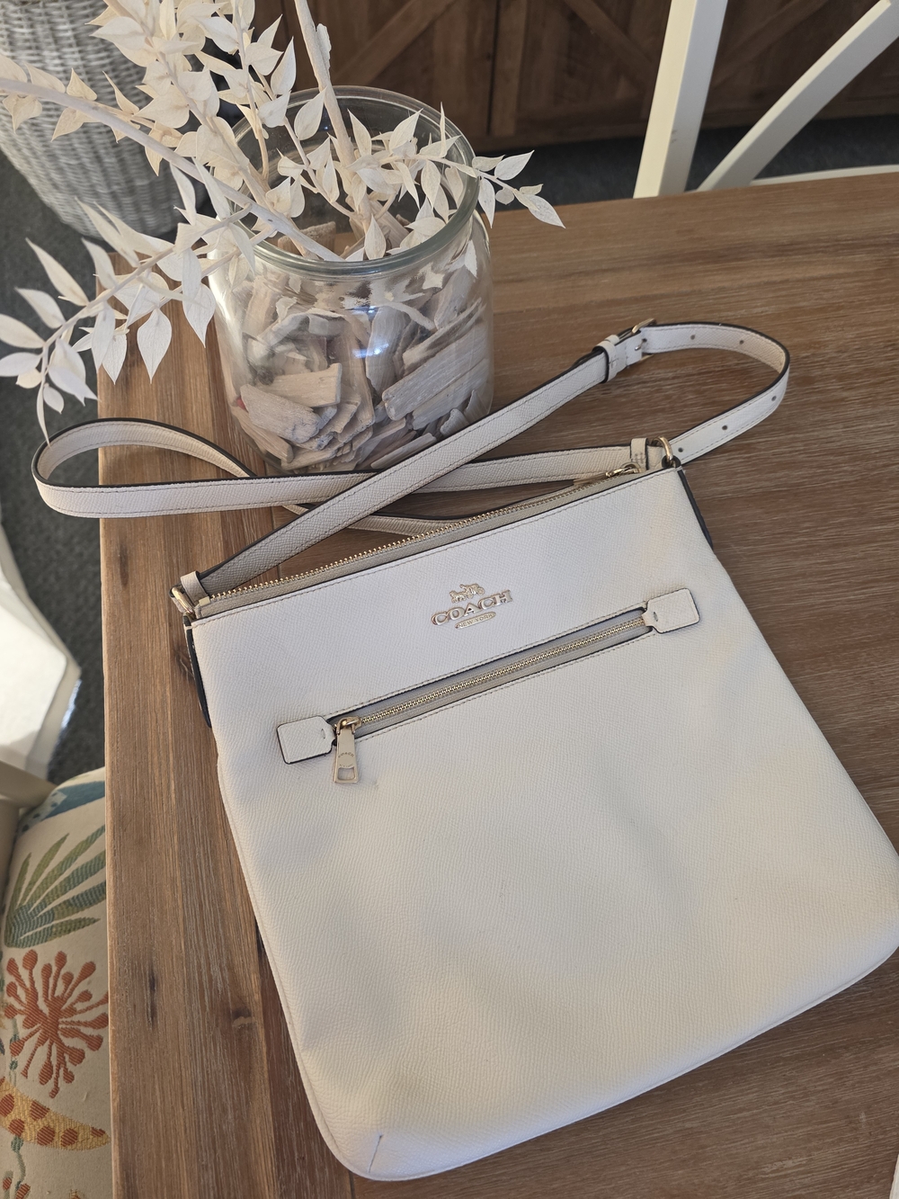 Coach Rowan Mae File White Crossbody Bag - Leather Zip-Top Shoulder Bag (C-1556)